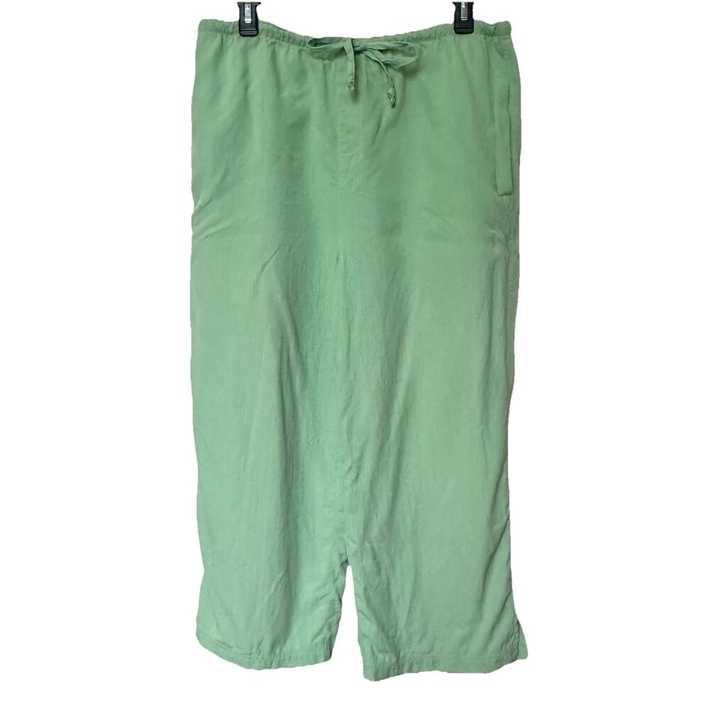 Silk Tommy Bahama Capri Pants Women's Med Macha Green Drawstring Pockets Lagen